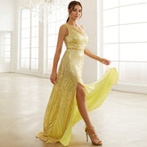 Elegant Party Crossbody Sequined Cocktail Split Fishtail Small Trailing Evening Dress for